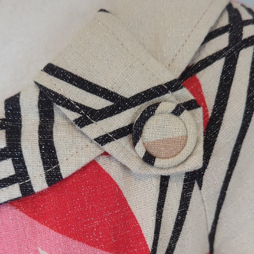 RARE VINTAGE Alberto Makali Cream and Pink Geometric MOD Dress - Picture 5 of 8